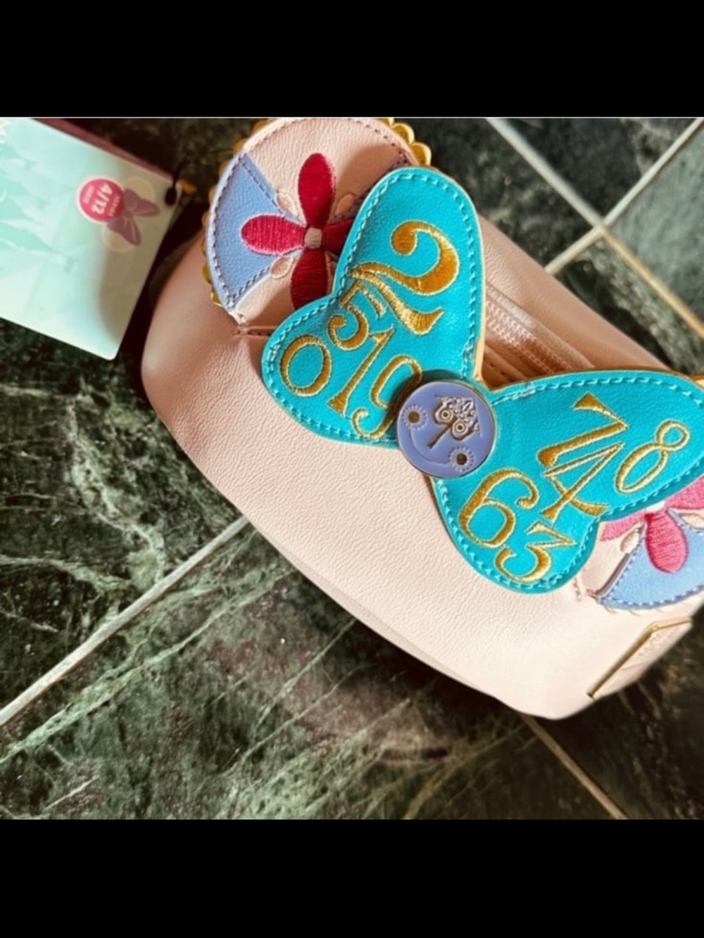 Loungefly Pastel Pink Waist Bag with Blue Bow & Floral Accents - Picture 3 of 6